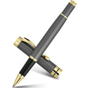 BEILUNER Ballpoint Pens, Stunning Grey Chrome Metal Pen with Golden Trim, Fancy Ball Pen Gift Set for Men & Women, Professional, Executive, Office,Journal Pens-Gift Box with 0.5mm Black Extra Refill
