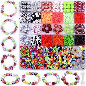 2480pcs Sports Ball Polymer Clay Beads Charms for Friendship Bracelets Making Kit Cute Fun Beads DIY Arts Crafts Birthday Gifts for Kids Girls Baseball Basketball Soccer Rugby Volleyball Football Bead