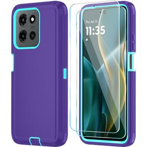 Qinmay Phone Case for Motorola Moto G 2025/Moto G Play 5G 2025 Case with HD Screen Protector, Heavy Duty Shockproof & Dropproof 3-Layer Cover Phone Case,PurpleSkyBlue