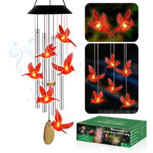Wind Chimes for Outside, Solar Lights Outdoor Waterproof, Color Changing Cardinal Light for Yard, Outdoor, Patio, Garden Decor, Wind Mobiles Gardening Gifts for Women, Mom, Wife, Red Cardinal