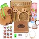 Ditucu Turtle Capybara Plush Gifts for Girls 4 5 6 7 8 9 10 Years Old with Stuffed Animal/Stickers/Water Bottle/Keychains/Diary/Pen/Headband/Comb/Necklace/Bracelet Plushies Toys Set