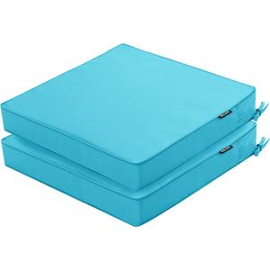 Outdoor Chair Cushions 19 x 19 Inch Water Resistant Patio Chair Cushions with Tie 3 Year Color Fastness Thick Outdoor Seat Cushion for Garden Lawn Patio Furniture Teal Set of 2
