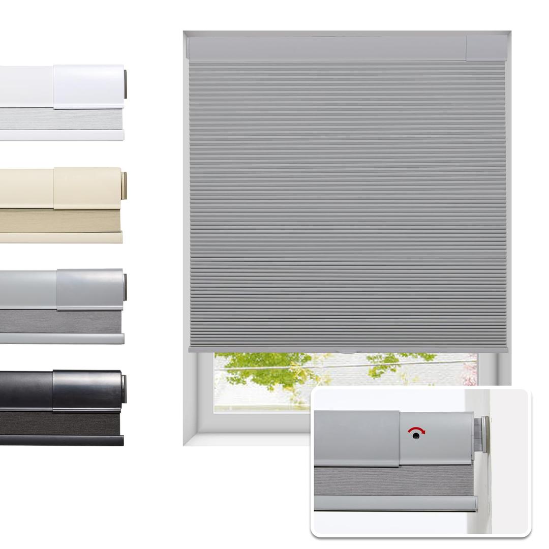 Tonature No Drill Cellular Shades for Indoor Windows, Thermal Insulating & Noise Reducing Honeycomb Blinds, Free Stop Cordless Blackout Shades, Grey, 23" W x 64" H
