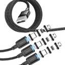 KUULAA 3Pack Magnetic Charging Cable USB C,3A Fast Charging/Data Transmission with 3 in 1 Charging Tips Nylon-Braided Phone Compatible for iProduct/Type C/Micro Device Black(3.3ft/6.6ft/6.6ft)
