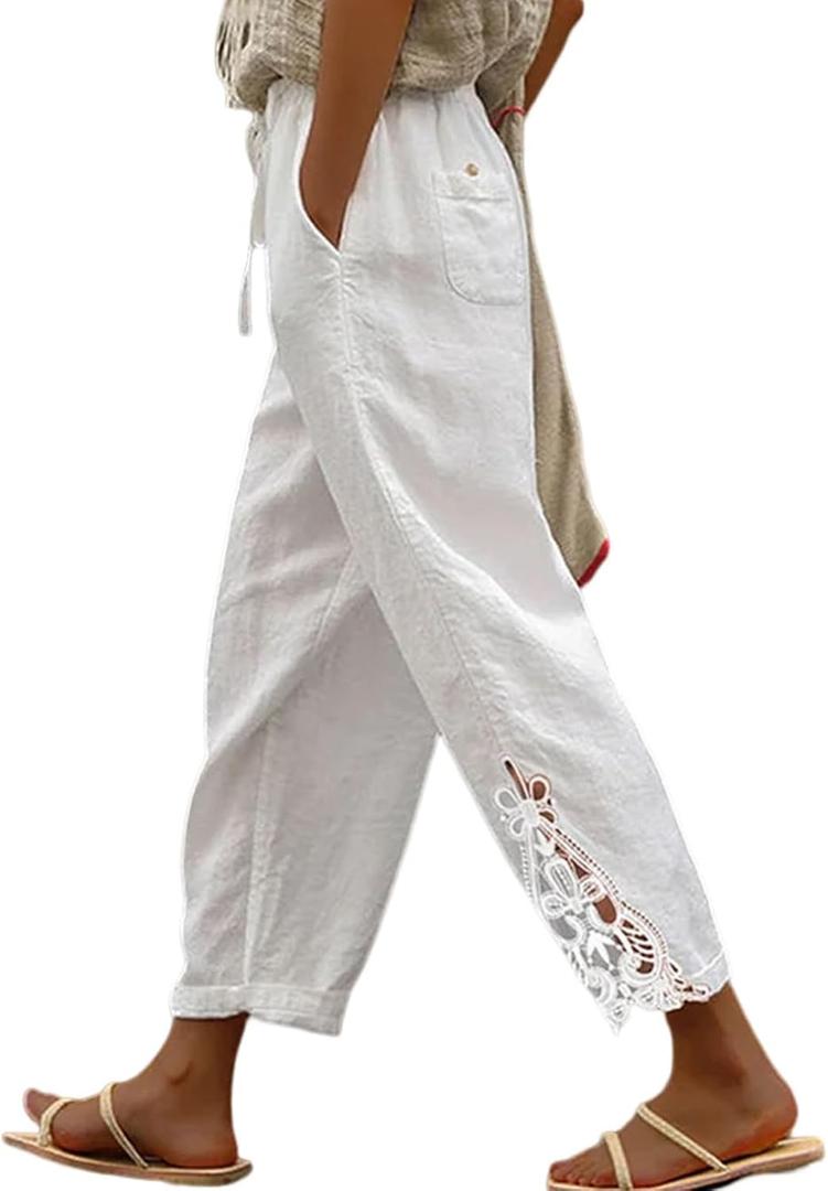 Acelitt Women Casual Lightweight Drawstring Elastic Waist Pants with Pockets, S