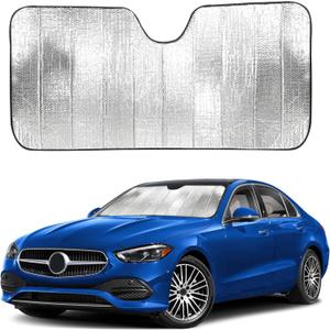 EcoNour Accordion Car Windshield Sun Shade | Reflective Car Window Shades for UV & Sun Protection | Foldable Windshield Cover Keeps Interior Cool | 26 x 56 Inches (Small, Silver)