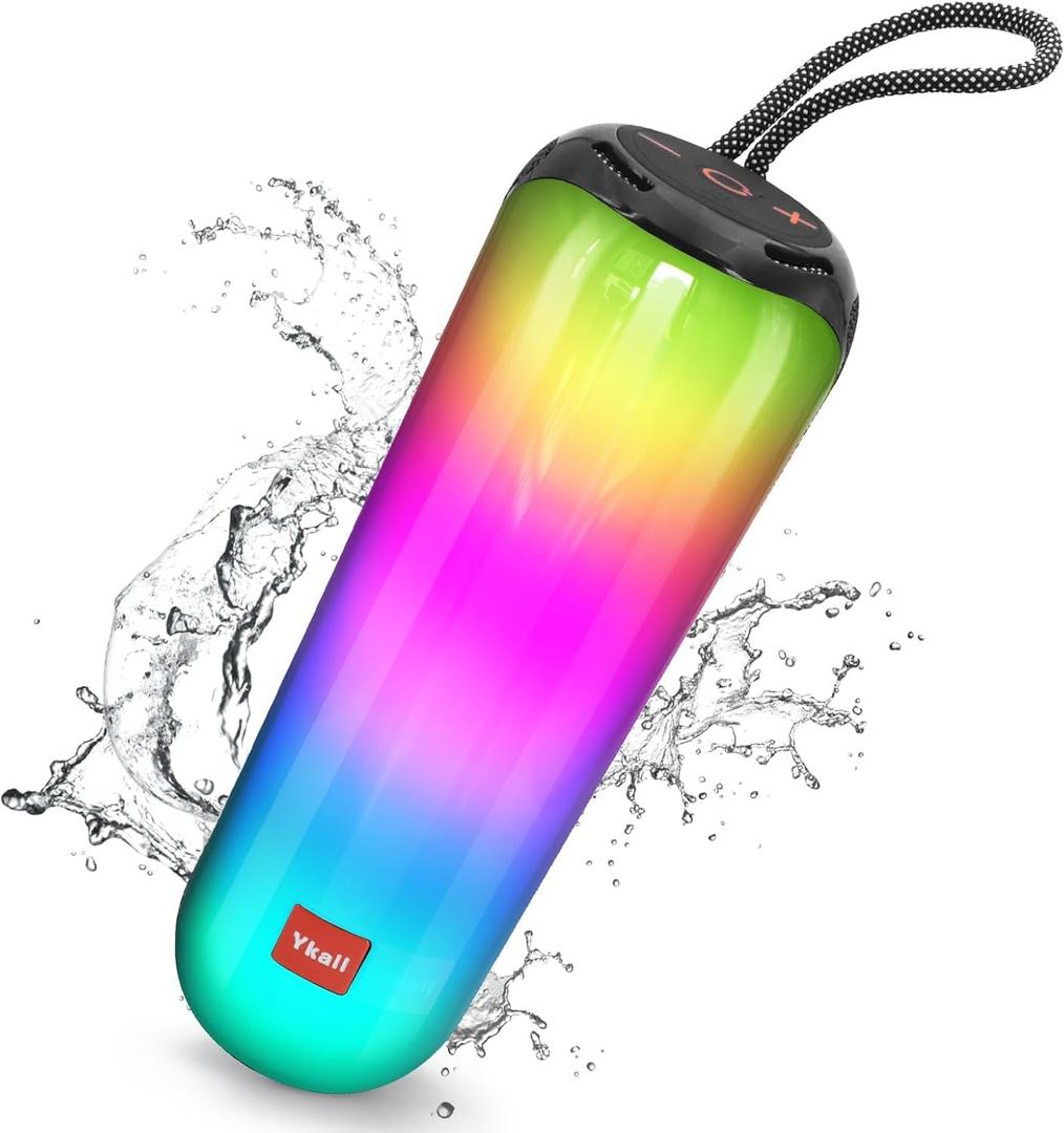 Portable Bluetooth Speaker, 20W Loud Sound Wireless Speaker with Cool Dynamic LED Lights, Outdoor Bluetoooth Speaker, IPX5 Waterproof, Bluetooth 5.3, 14H Playtime Supports FM Mode, TF, USB (Night Black)