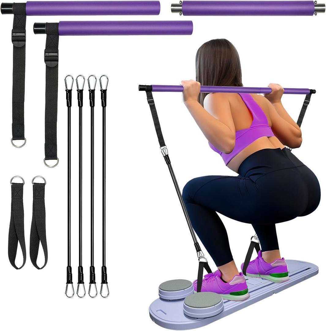 Pilates Reformer Set, Pilates Bar Kit with Resistance Bands, Multi-Purpose Foldable Pilate Reformer for Home, 6 in 1 Pilate Exercise Fitness Equipment for Women and Men (Purple, 36.2 x 3 in)