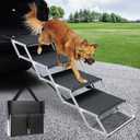 DGSL Dog Ramp for Car, 4-Step Folding Dog Stairs, Aluminum, Black, Supports Up to 250 Lbs