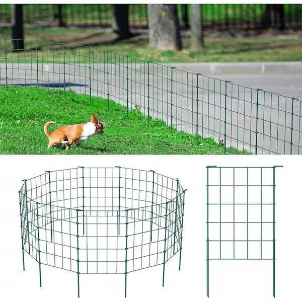 20 Panels No Dig Decorative Outdoor Garden Fence with Gate for Yard,Animal Barrier Fencing Rustproof Metal Wire Panel Border for Dog, Rabbits, and Patio Temporary Ground Stakes