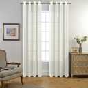 MIUCO Floral Embroidered Semi Sheer Curtains Polyester Grommet Curtains for Girls Room 52 x 84 Inch Set of 2, Off White