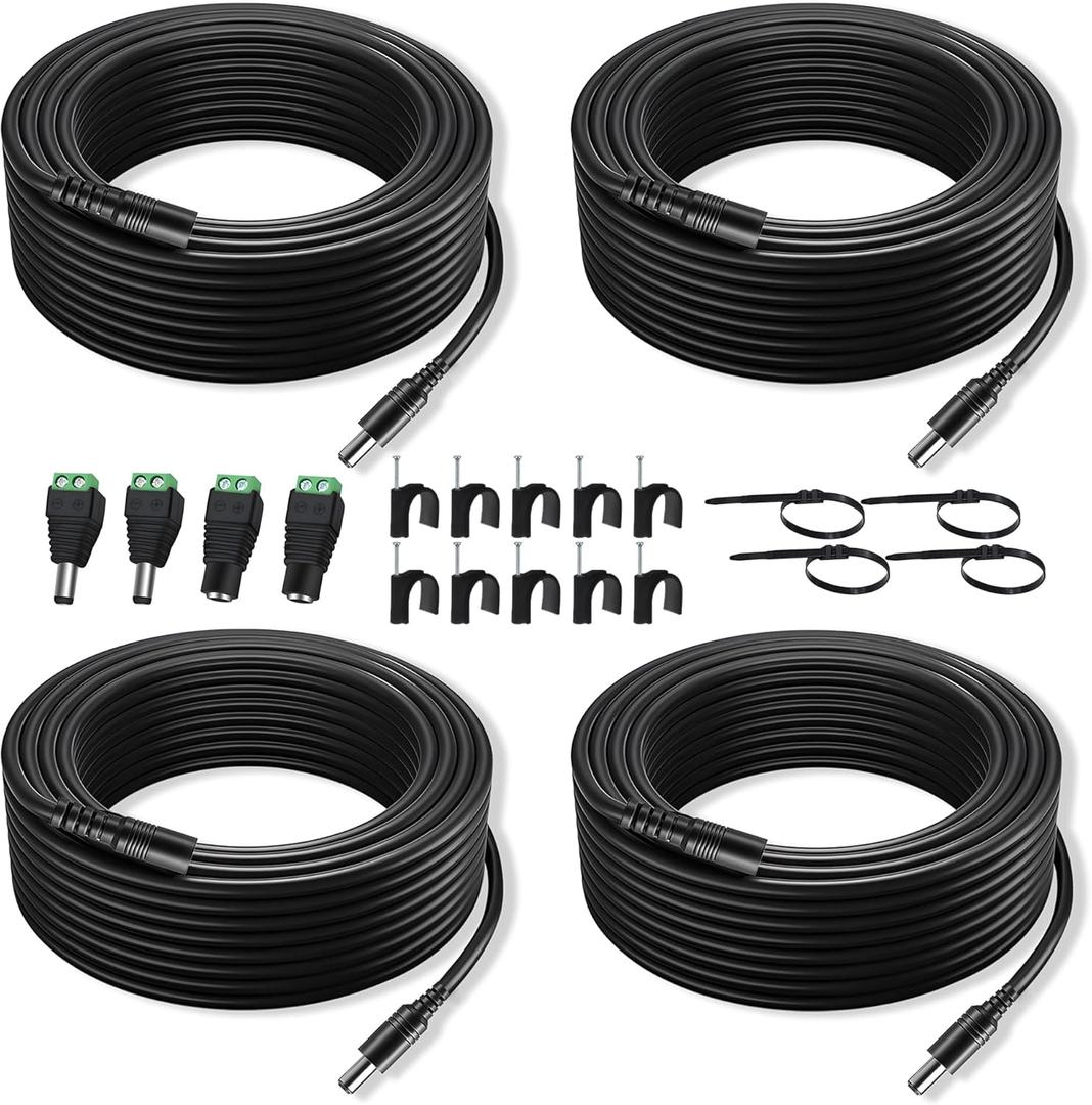 Dianrui 4 PCS 33FT(10M) Dc Power Extension Cable, 5.5mm x 2.1mm 12V Dc Extension Cord Power Adapter for Security Camera CCTV/Printers/Routers with Power Jack Adapter Connectors (2 x Male + 2 x Female)