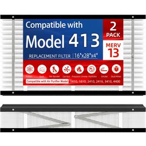 2 Pack, 413 Replacement Filter,Compatible with AprilAire 413 Whole House Air Purifiers Models1410,1610,2410,2416,3410,4400,MERV11 HVAC Furnace Filter Nominal Size: 16x25x4,Actual Size:16"x28"x4"
