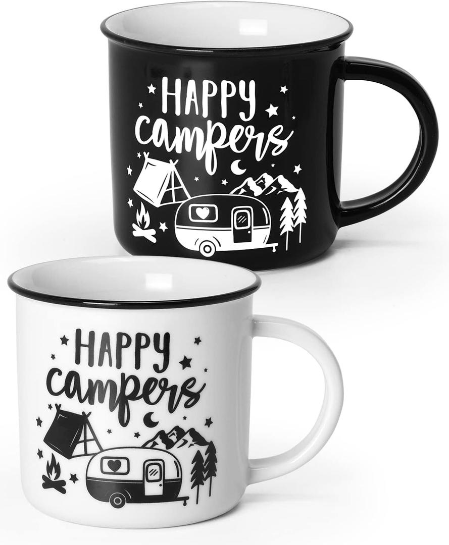 Nefelibata Camping Coffee Mug Christmas Gifts Camping Tea Cups Travel Drinking mugs for Couples, Ceramic Mug His and Hers Anniversary Valentine's Day Present Gifts Set of 2