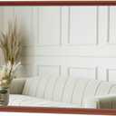 48"x 28" Wood Mirror, Rectangle Wall Mirror, Deep Wood Frame Vanity Mirror for Wall, Rounded Corner Farmhouse Rustic Decorative Mirror for Bathroom Bedroom Livingroom Entryway Walnut Color
