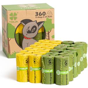 YORJA Dog Poop Bags Rolls, 360 Pet Waste Bags, 100% Leak Proof Extra Thick and Strong Corn Starch Blend