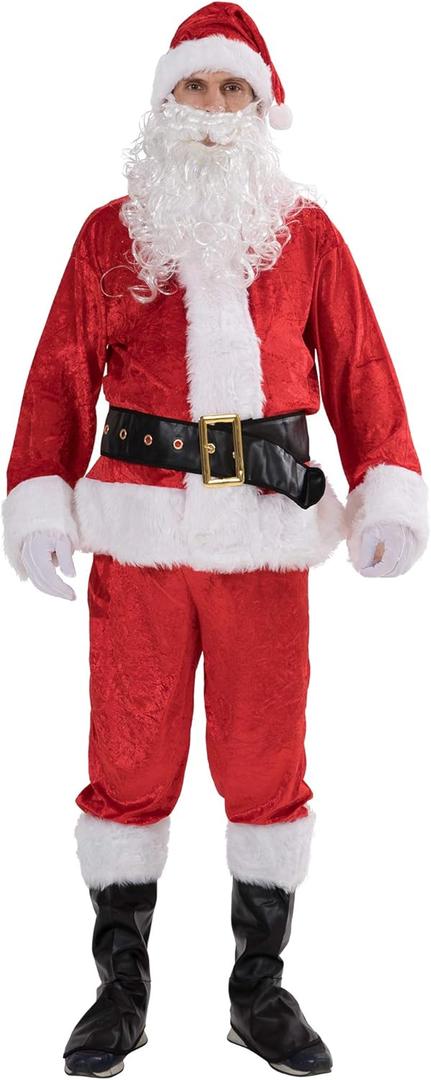 EraSpooky Men Christmas Santa Costume Adult Flannel Classic Suit 7pcs (One Size)