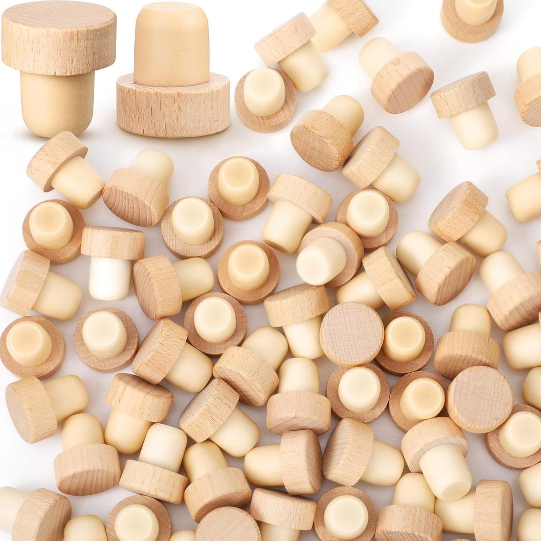 96 Pcs T Shaped Cork Plugs Reusable Wooden & Rubber Wine & Beer Bottle Stoppers