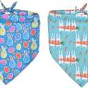 2 Pack Easter Pet Bandanas for Dogs & Cats - Polyester Triangle Scarves,Adjustable Holiday Accessories(Blue&Lake Blue M)