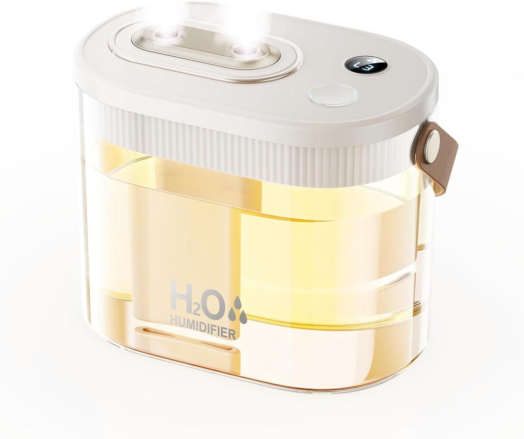 DIGIX Rechargeable Portable Humidifier-Smart Display,Night Light,Easy Clean,1.4L Small Humidifiers for Bedroom Baby, Personal Mini Humidifier for Travel Home Plants,3 Mist Modes, Auto Shut-Off (White)