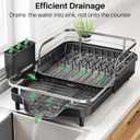 SNTD Dish Drying Rack, Expandable Dish Rack for Kitchen Counter, Stainless Steel Dish Drainer with Drainboard Set and Utensil Holder (Black)