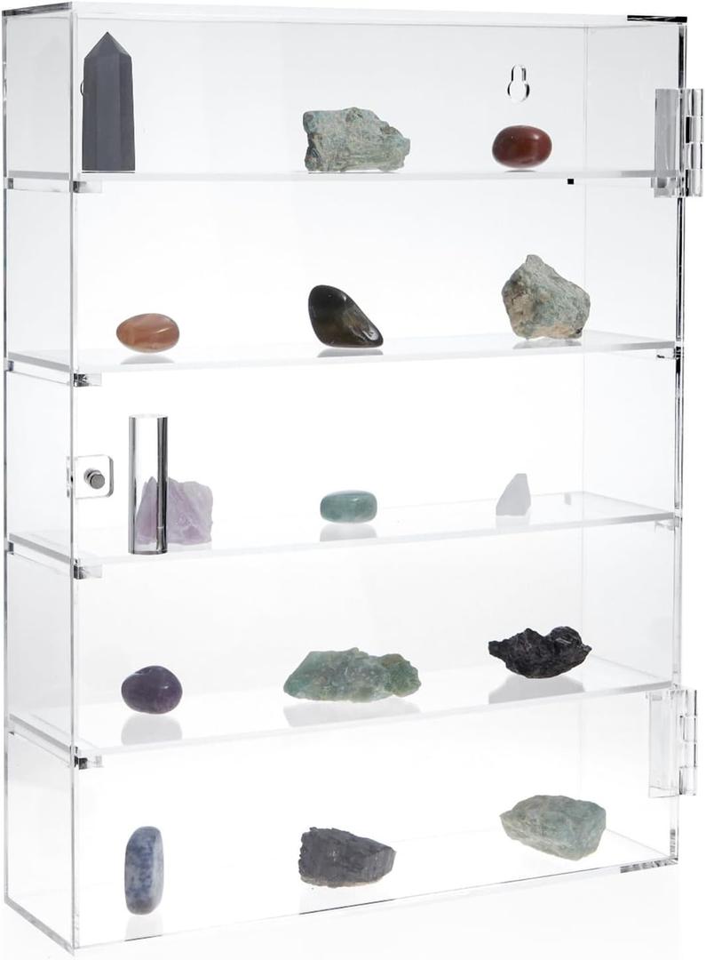 Juvale 5 Tier Acrylic Display Case for Collectibles, Mini Action Figures, and Rocks - Wall-Mount Display Cabinet - Clear, 14" Tall