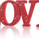 Wood Valentine's Day Table Decorations Freestanding Block Red Cutout Letters with Rhinestone Decor for Valentine's Day Anniversary Wedding Party Favor(Love)