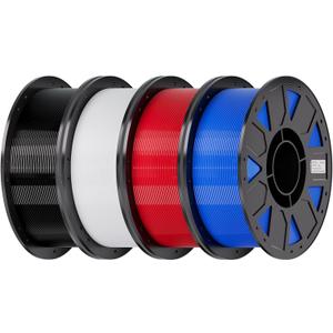 Creality Ender PETG 3D Printer Filament 1.75mm 4KG (8.8lbs), High Precision, Strong Toughness, Odorless, Better Flow, Moistureproof 3D Printing Ender PETG Filament, Black+White+Blue+Red