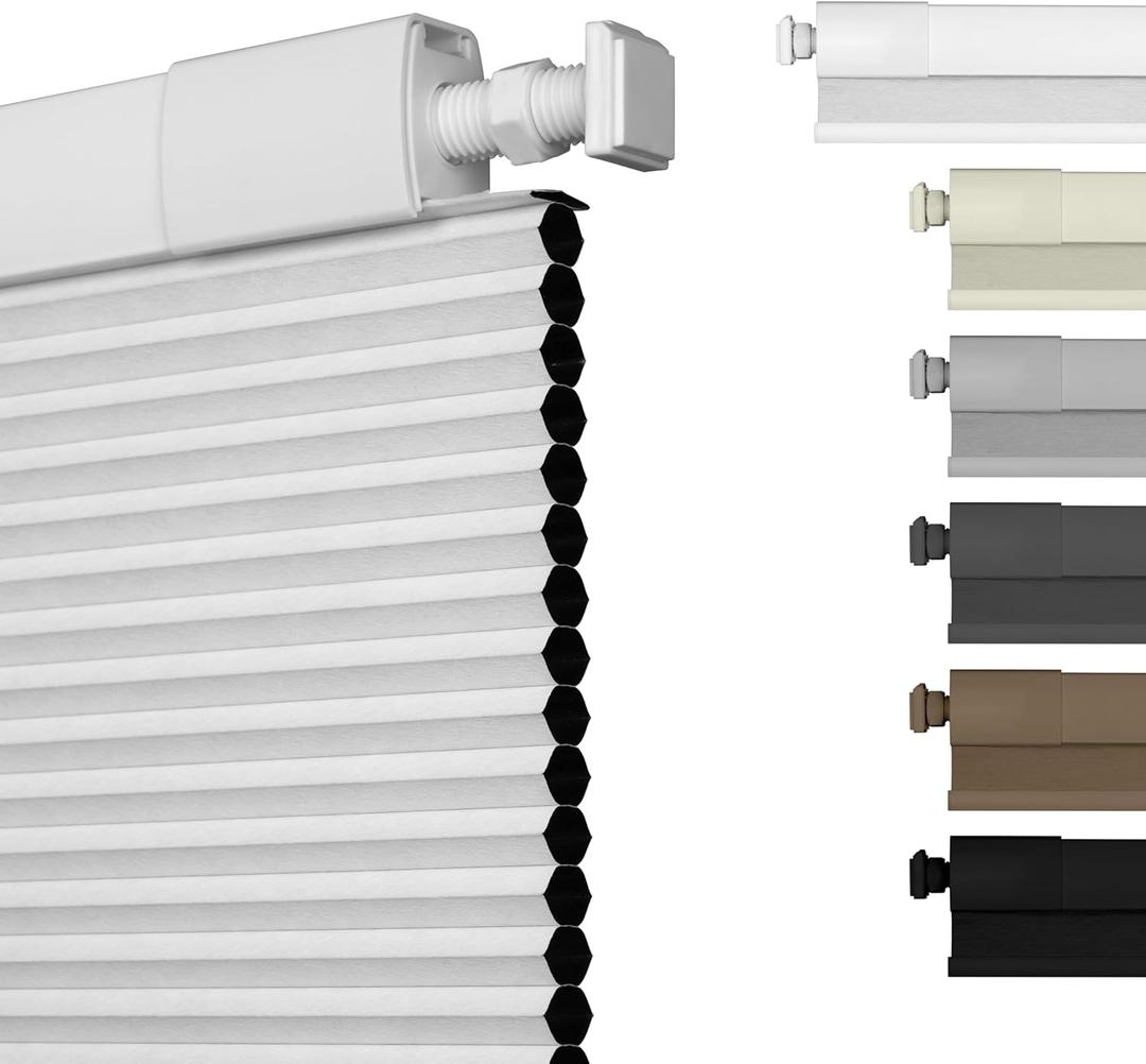 No Drill No Tools Blackout Cellular Shades Cordless Easy Install Honeycomb Blinds Thermal Insulated Noise Reduction Blinds for Indoor Windows,Blackout-White,34" W x 64" H
