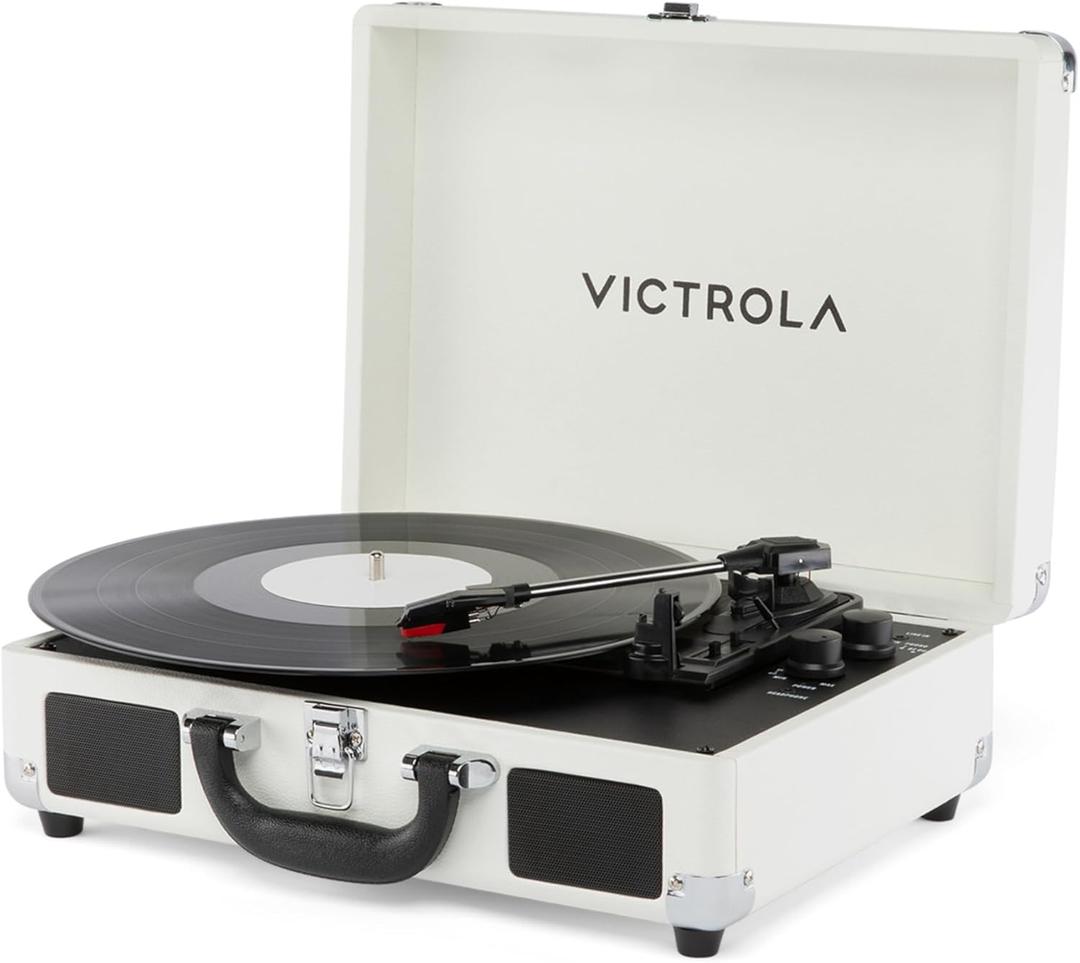 Victrola Journey II (2025 Model)  Bluetooth Suitcase Record Player  Built-in Stereo Speakers with Enhanced Bass, 3-Speed Turntable, Bluetooth Input and Output, RCA & Headphone Outputs (White)