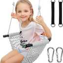 Hi-Na Tree Swing for Kids, Adjustable Toddler Rope Swing Seat with Snap Hooks and Straps, 440 lbs Capacity, Swingset Accessories for Indoor Porch Doorway Outdoor Playground Backyard (Gray)