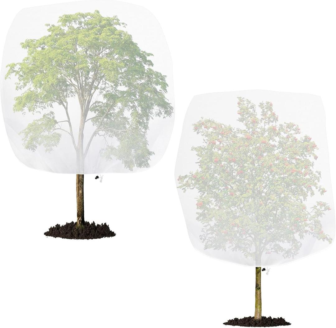 Klmnop 2-Pack Large Fruit Tree Netting with Drawstring, 8.2 x 6.5 Feet Tree Nets for Fruit Trees, Bird Netting Plant Cover to Protect from Squirrels and Birds, Garden Mesh Barrier(White)
