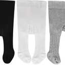 Baby Tights 0-4 Years Girls Knit Cotton Pantyhose Thick Cable for Newborn Infant Toddler 1/2/3/4 Pack (Black/White/Light Gray 3pk)