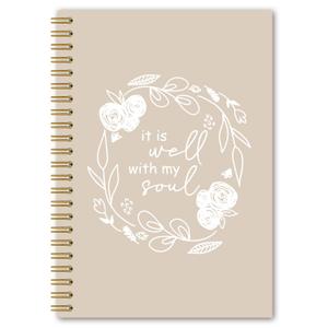 BEHIFL Neutral Floral Christian Spiral Notebook, Christian Gifts for Women Faith, It Is Well With My Soul Bible Notebook Journal for Note Taking, Church Notes Journal, 5.5x8.3 Inches