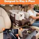 JZXOIVA Console Dog Car Seat & Travel Bed for Small/Medium Dogs, Booster Dog Car Seat with Safety Tether, Non-Slip Base, Washable Cover, Front or Back Seat Pet Carrier Bed, Brown