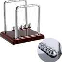Newton's Cradle with 5 Steel Balls, Balance Pendulum for Physics Learning, Home & Office Decor, Stress Relief Educational Gift (Deep Red Base)