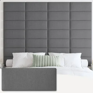 Upholstered Headboard for Queen Size Bed, Wall Mounted & Peel and Stick Headboard, Soundproof DIY Wall Panels, Fabric Tufted Head board in Modern Design for Bedroom (9 Panels, Each 23.62"x9.84"）