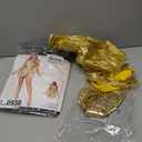 Leg Avenue 4 PC Golden Angel includes a pleated asymmetrical cut-out dress with a high slit skirt, matching panties, a headband, and mini angel wings.