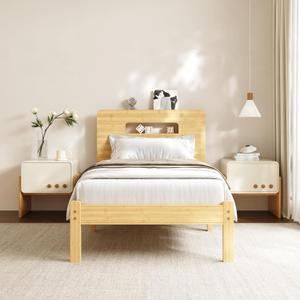 COMASACH Solid Bamboo Twin XL 14 Inch Platform Bed Frame with Headboard | Heavy-duty metal slat support, no box spring required, easy assembly, quiet noise-free structure, crafted from natural bamboo