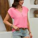 Women's Dressy Casual Shirt Sleeveless V-Neck Button Down Work Tops Business Casual Summer Tops (Pink, L)