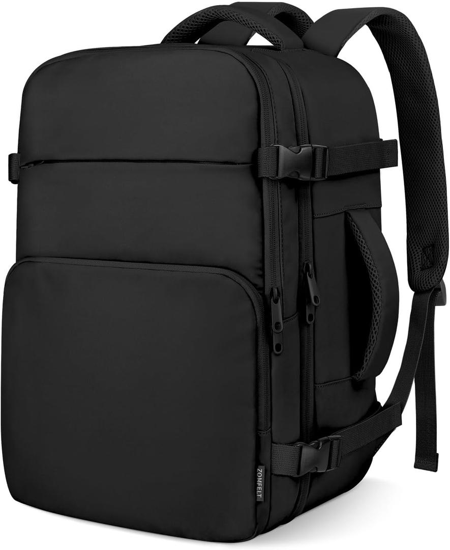 ZOMFELT Travel Backpack for Women Men, Carry on Backpack, TSA 15.6 inch Laptop Backpack Flight Approved, Personal Item Travel Bag Nurse Bag Casual Daypack for School Weekender Business Trip, Black (Large)