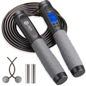 Te-Rich Jump Rope, Weighted Jump Rope for Fitness, Skipping Rope with Counter - Heavy Handles, Adjustable Length - Cordless Jumping Rope for Men Women Kids Fitness Exercise Training (Black+Gray)