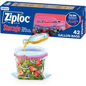 Ziploc Gallon Food Storage Bags, Stay Open Design with Stand-Up Bottom, Easy to Fill, 42 Count 