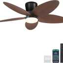 Surtime Palm Leaf Ceiling Fans with Lights-42 Tropical Ceiling Fan with Light and Remote/ APP Control, Flush Mount Low Profile Ceiling Fans for Bedroom, Indoor/ Outdoor Patio Use(Brown)