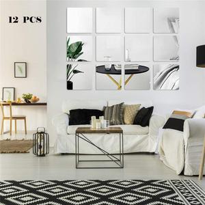 12PCS 3D Square Acrylic Mirror Wall Stickers - DIY Art Sheet Plastic Removable Tiles for Bathroom, Bedroom, Living Room, TV Background Decoration (Square)