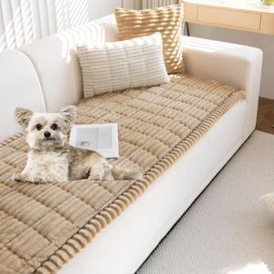 Faux Fur Plush Dog Couch Cover 3D Stripe Fuzzy Sofa Cover Non-Slip Fluffy Dog Bed Cover Pet Blanket Sofa Couch Furniture Protector for Puppy Large Dog Cat (Coffee,28"x59")