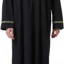 Muslim Robe for Men Arab Long Sleeve Kaftan Islamic Arabic Abaya Thobe Ramadan Middle East Islamic Cloth Shirt Gown (XL, Black)