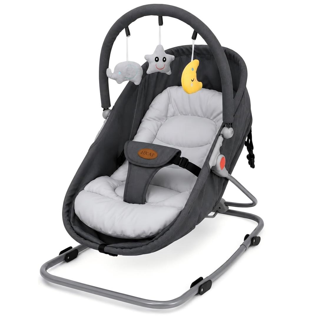 HKAI Baby Bouncer Seat for Infants, Gentle Rocking Baby Chair with Crib-Style Mode, Hanging Bar Included, for 0–18 Months