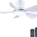 32 Inch Modern Ceiling Fans with Lights, Small Flush Mount Ceiling Fan with Light and Remote/APP Control, 5 Reversible 6 Speeds Curved Blades, 3 CCT Dimmable Lights for Kids Room, White