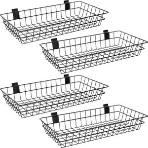 4 Pack Extra Large Slatwall Baskets, 24" x 12" x 4" Slatwall Panel Hanging Wire Basket for PVC Slatwall Ventilated Metal Slat Wall Storage Display Basket for Kitchen,Home Supplies (4, 24" x 12" x 4")